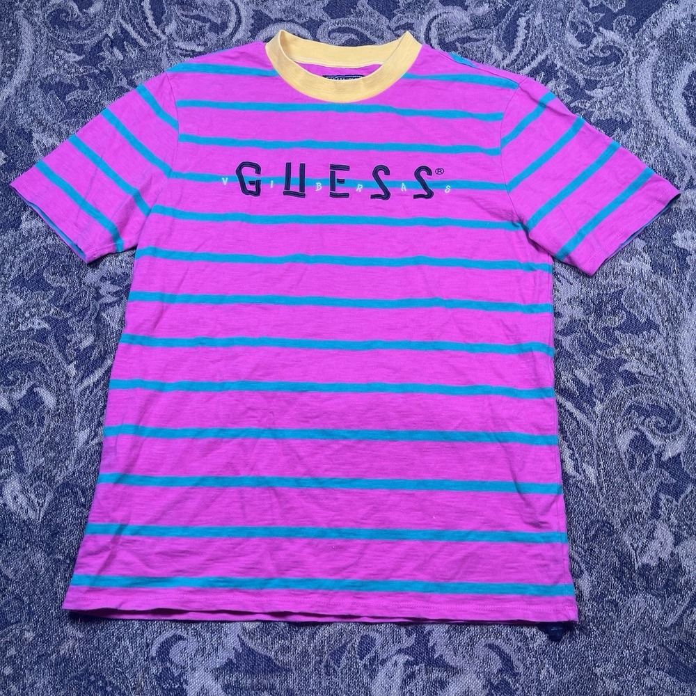 Guess x J Balvin Mens Size Medium Vibras Tour Concert Stripe Crew T-Shirt Pink